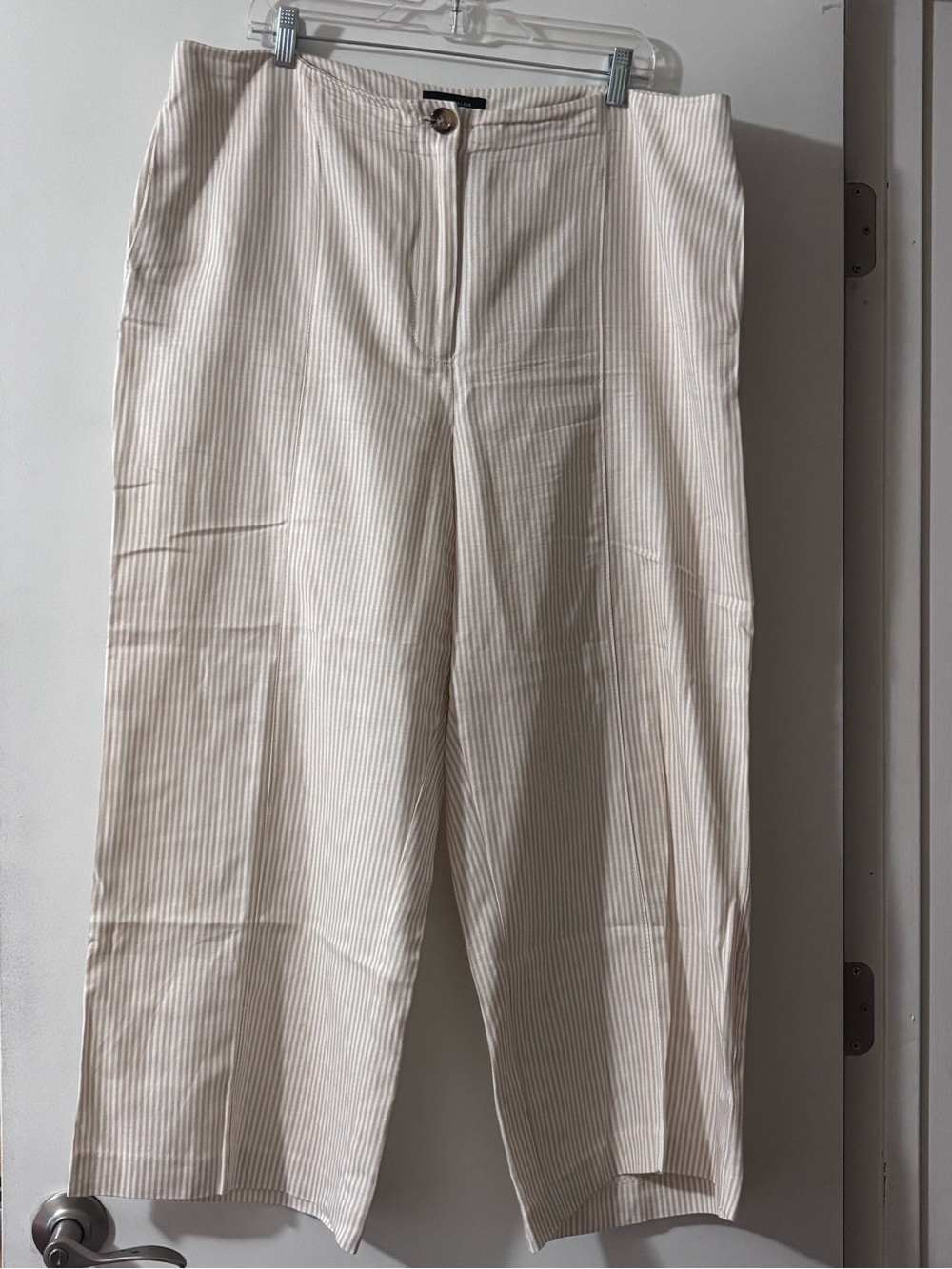 Ann Taylor Striped Linen Blend Wide Leg Pants Tan Cream Size 18